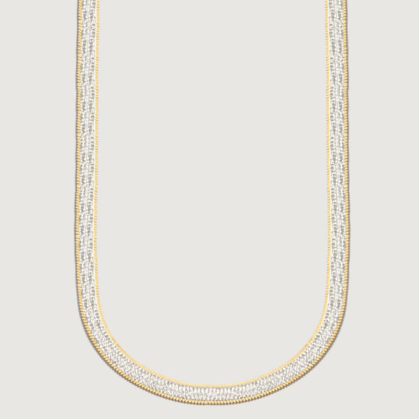 Flat Gold Diamond Cut herringbone necklace women-gold and silver two tone chain necklace