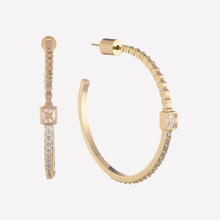 Maud Gold Ribbed Hoop Earrings I Bonheur Jewelry –