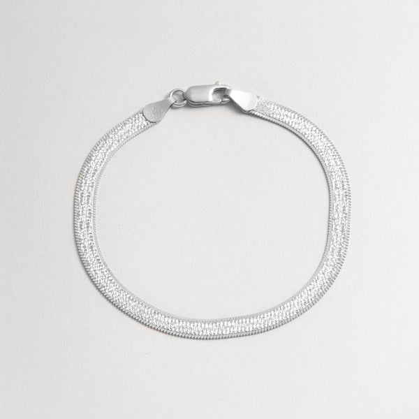 Flat Sterling Silver Diamond Cut Bracelet for women-herringbone bracelet silver