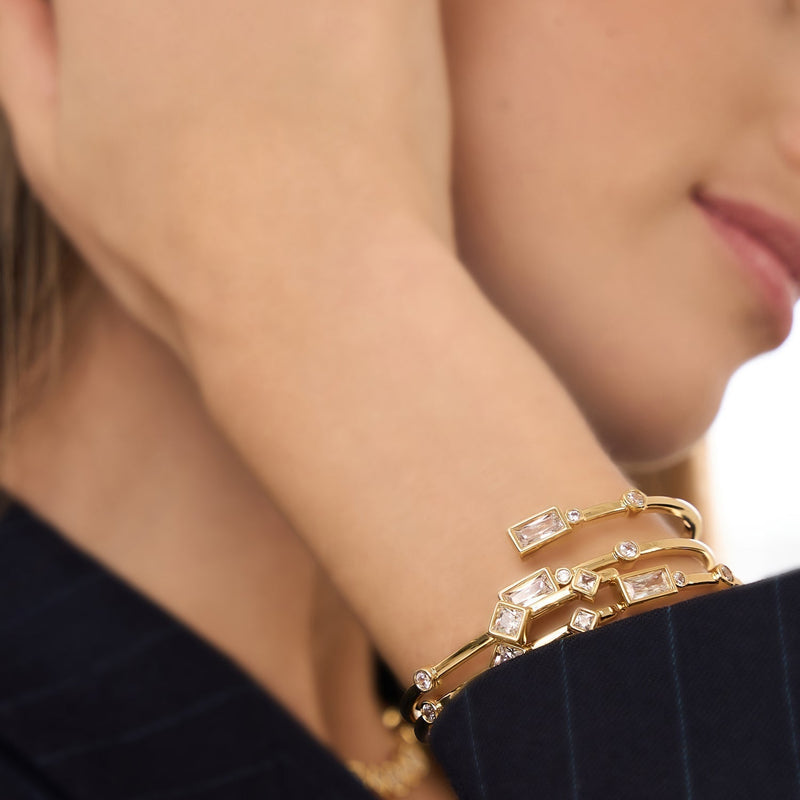 White Swarovski Crystal Bezel bracelet for women-New York Bracelet bezel
