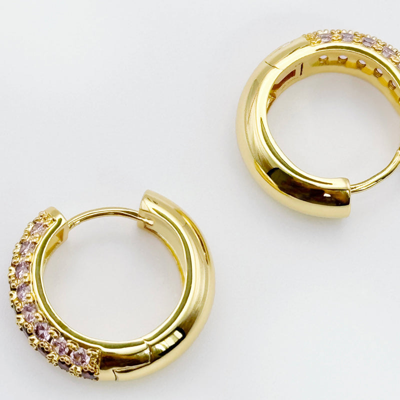 Pave Huggie Hoop Earrings for Women-Swarovski Crystal Chunky Huggie Hoop Earrings Set