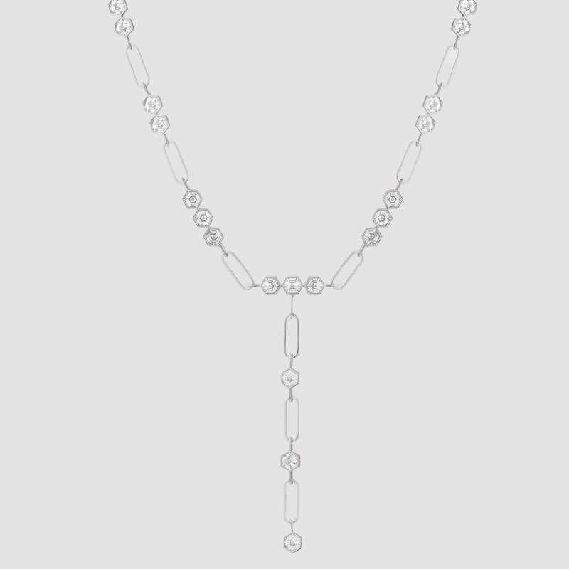 Paper Clip Chain Lariat Necklace with Crystal Adjustable Lock gold – ADORNIA