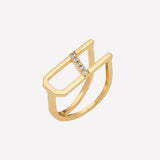 Chunky Initial Ring for Women-White Swarovski Crystal gold signet ring initials