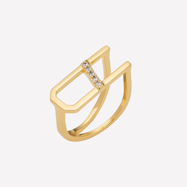 Chunky Initial Ring for Women-White Swarovski Crystal gold signet ring initials