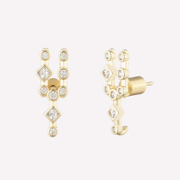 White Swarovski Crystal Yellow Gold Climber earrings-Modern stud earrings stone