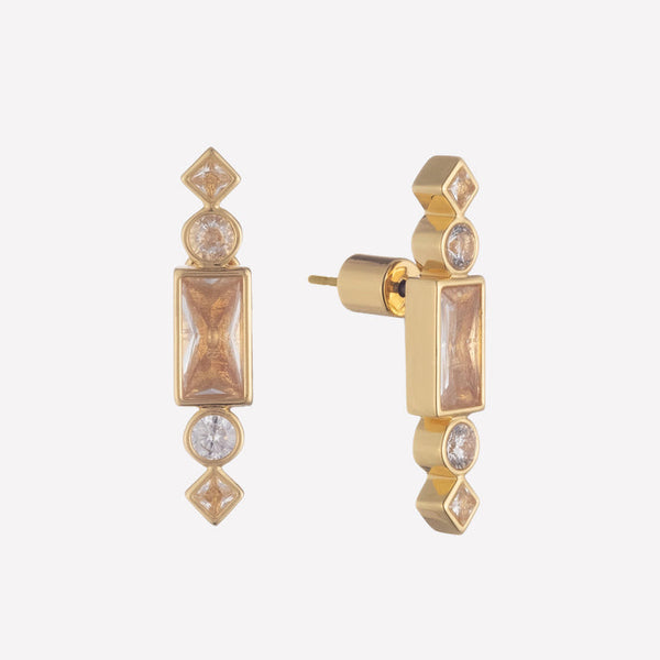 Bezel-Set Swarovski Crystal Yellow Gold Stud Earrings for women-best gold stud earrings