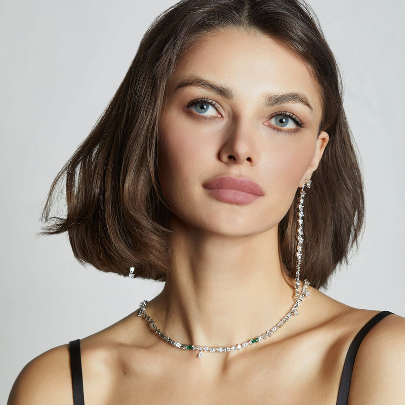 Faceted White Swarovski Crystal Ear Drop Earrings for women-sparkling drop earrings for wedding