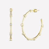 Bezel-Set White Swaroski Crystal Hoop Earrings for Women- Large Brass Hoop Earrings With Latch Backs