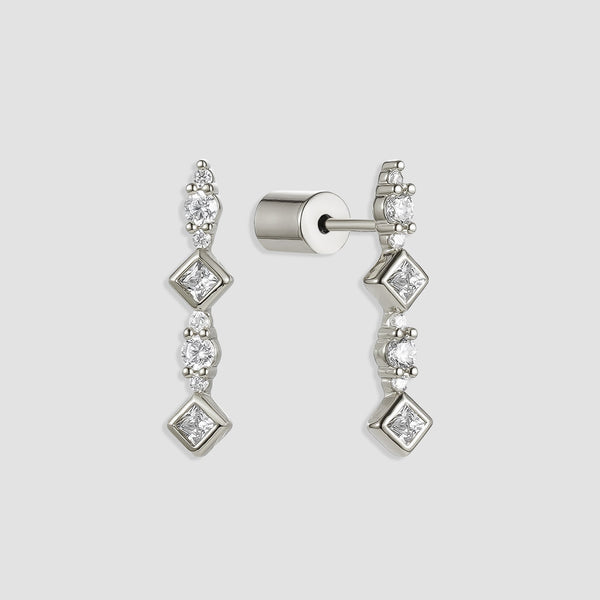 White Swarovski Crystal Bar Stud Earrings for women-stud earrings hypoallergenic