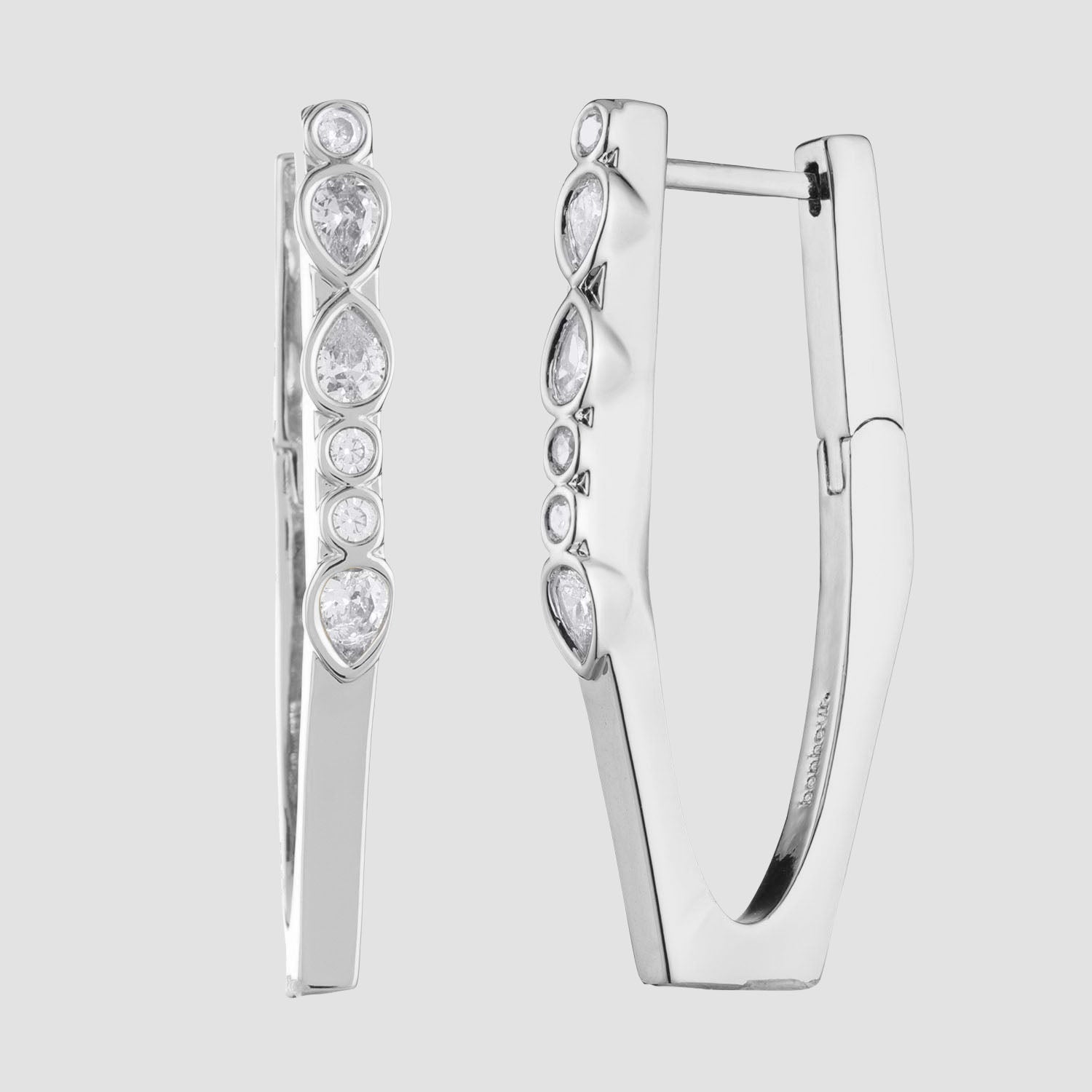 Women's Hoop Earrings with Crystals-Blue Swarovski Crystal hexagon jewelry by Bonheur Jewelry NYC