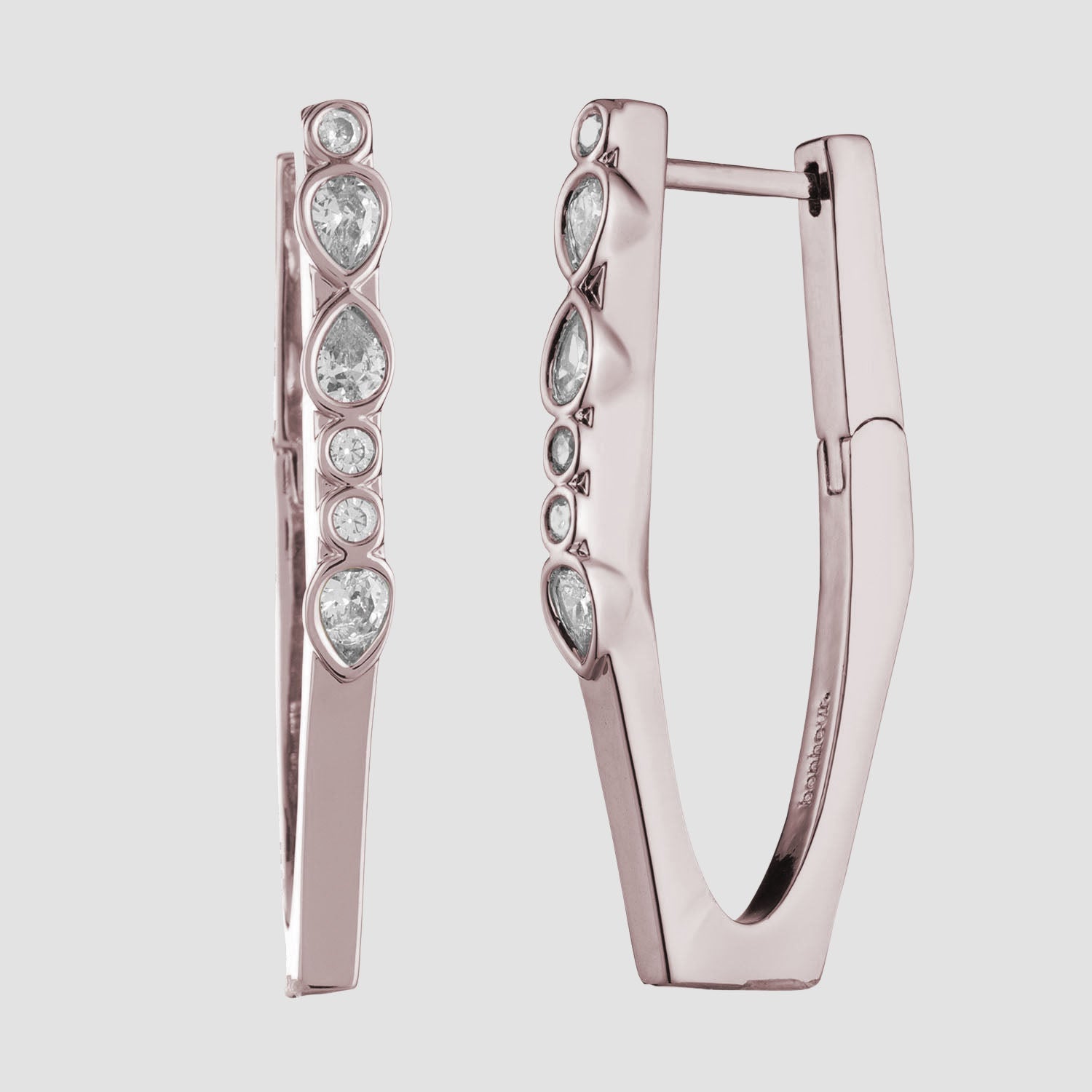 Women's Hoop Earrings with Crystals-Blue Swarovski Crystal hexagon jewelry by Bonheur Jewelry NYC