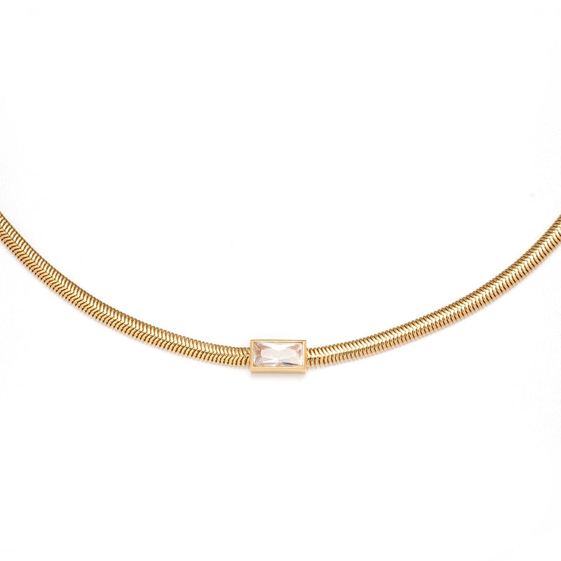 Bezel-Set Swarovski Crystal Snake chain for women- round snake chain gold