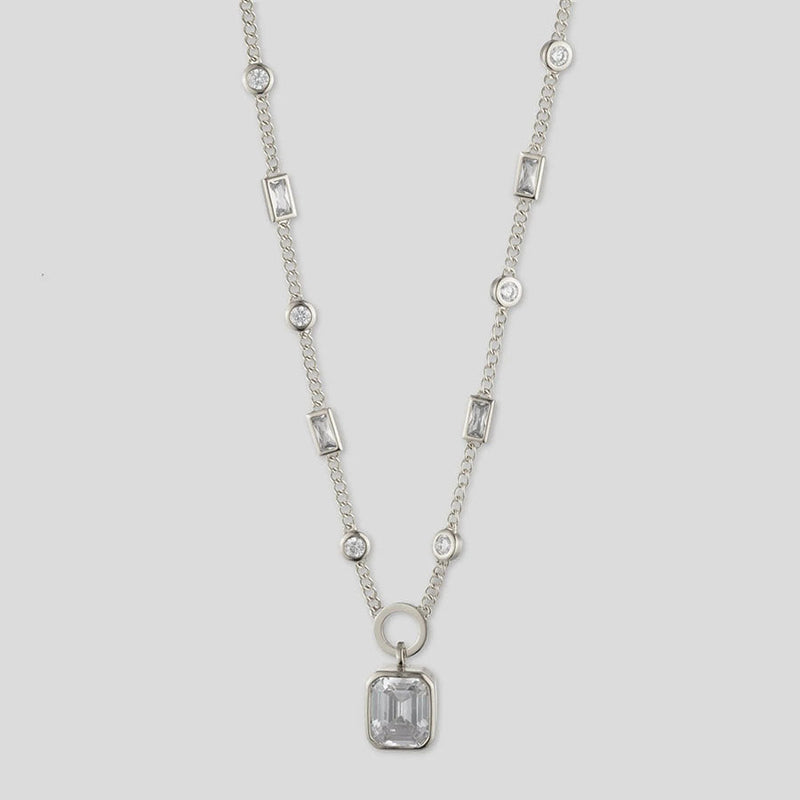 White Swarovski Bezel Set Necklace cz-Bridal statement necklace for women