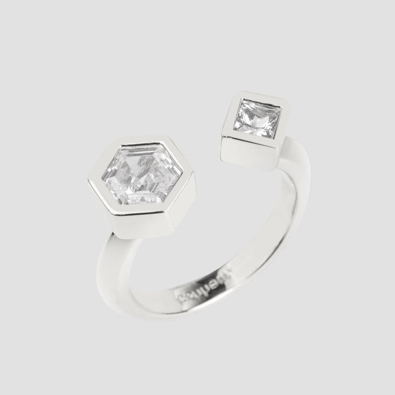 White Swarovski Crystal Hexagon bezel ring band-contemporary cocktail rings for women