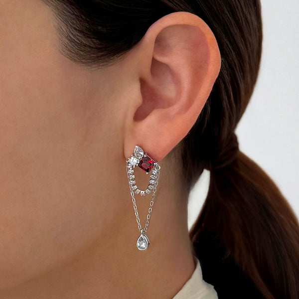 Faceted Swarovski Crystal Red Ruby Dangle Earrings for Women-colorful dangle earrings