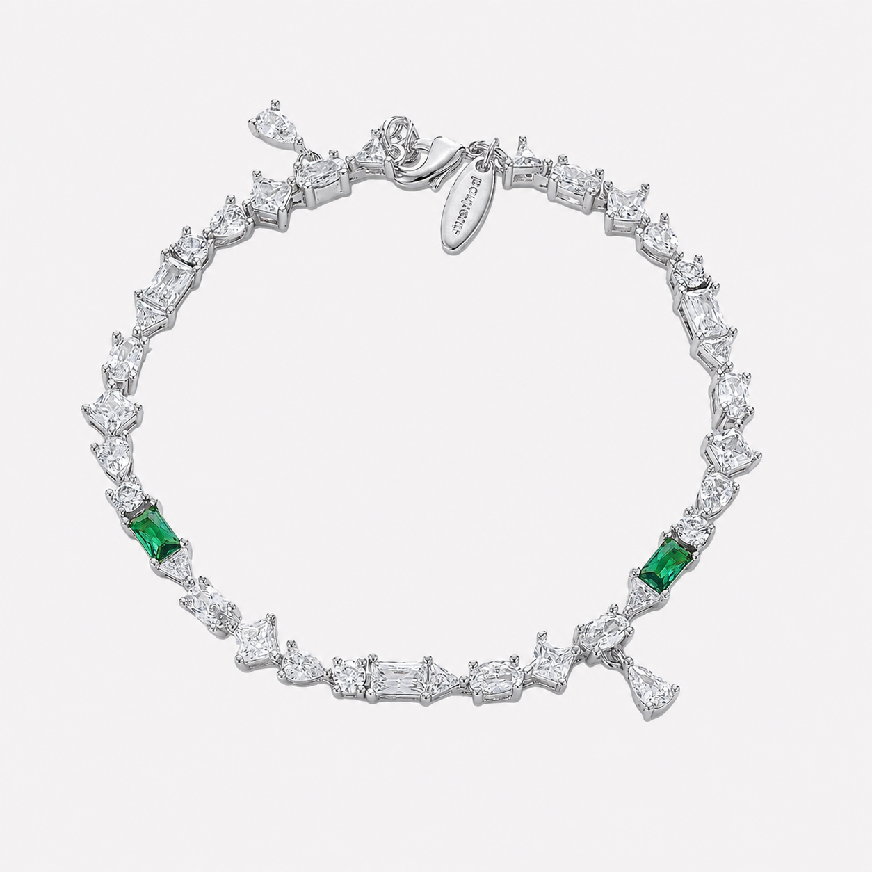 Bonheur Jewelry Lilou Crystal Charm Bracelet, gold or rhodium finish, white Swarovski crystal, bracelet, front view.