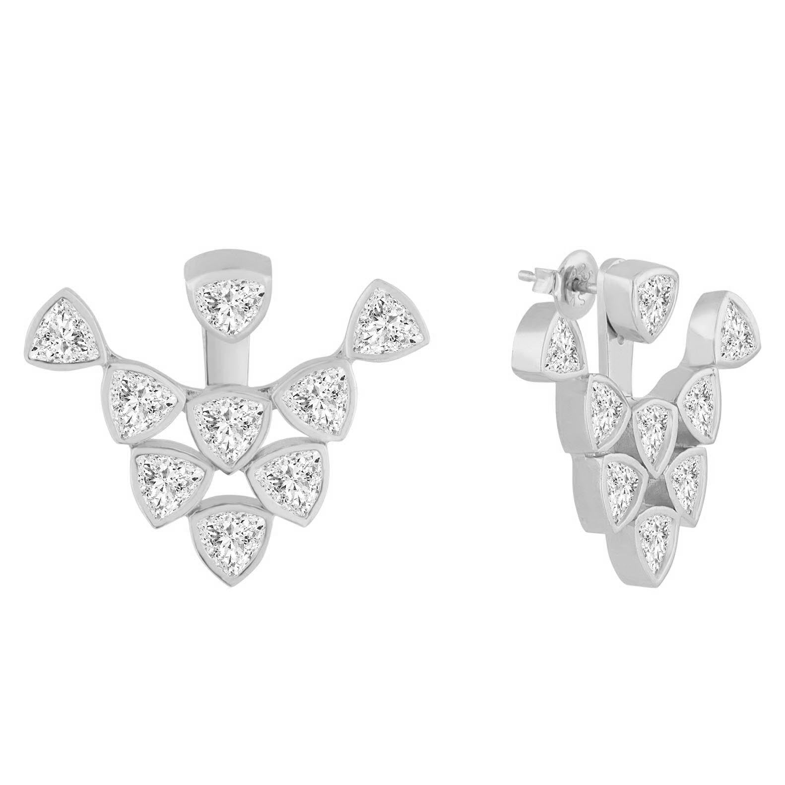 Lily Rose Swarovski Jacket Earrings with Swarovski crystals, gold or rhodium finish, close-up view.