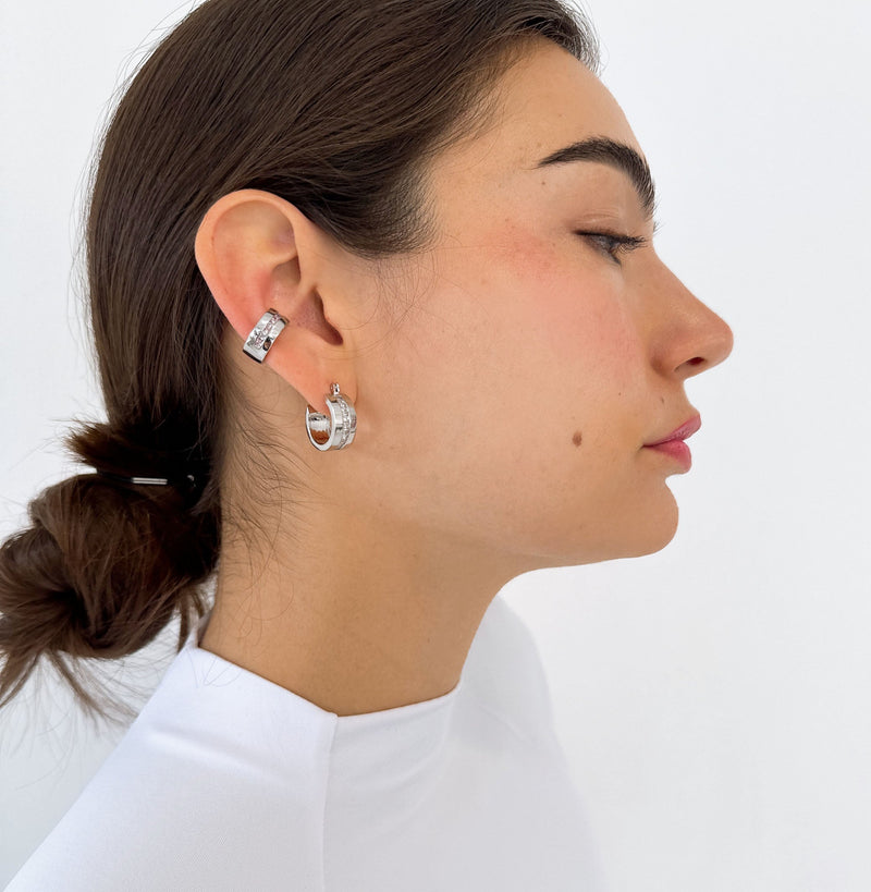 Channel-Set Baguette hoop earrings for women-Swarovski Crystal hypoallergenic hoop earrings Set