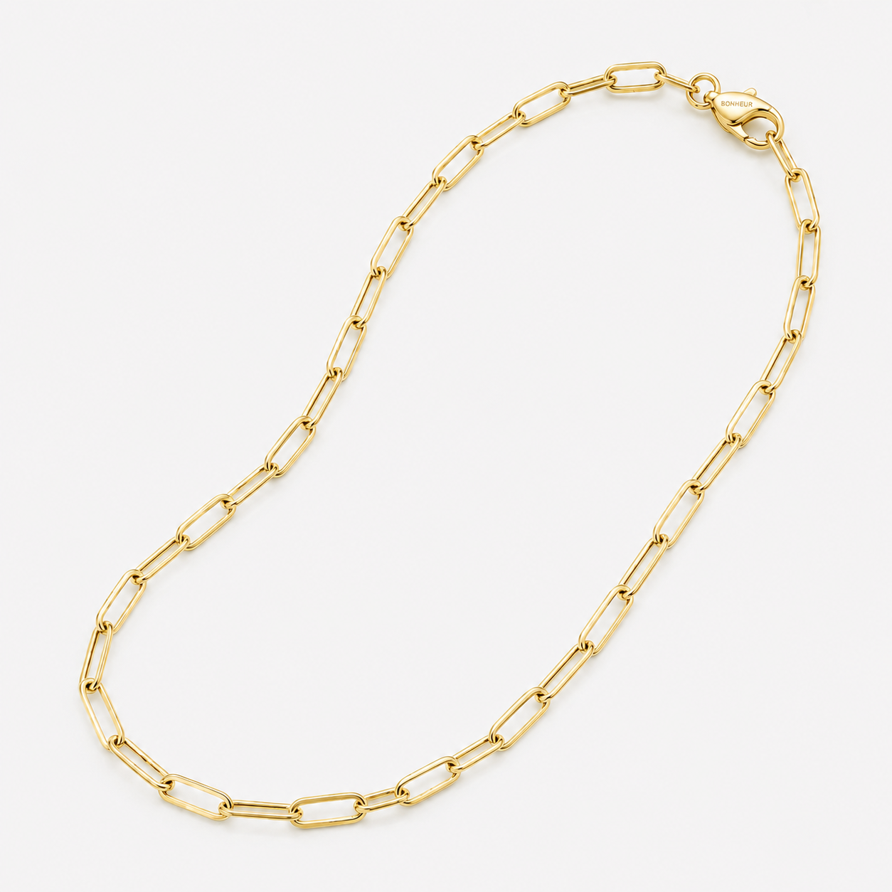Bonheur Jewelry Liz Gold Thick Chain Necklace, gold-filled finish, polished metal, necklace, styled view.