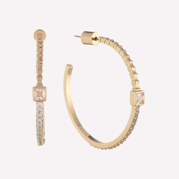 White Swarovski Crystal Gold Ribbed Hoop Earrings for Her-best earrings for a round face