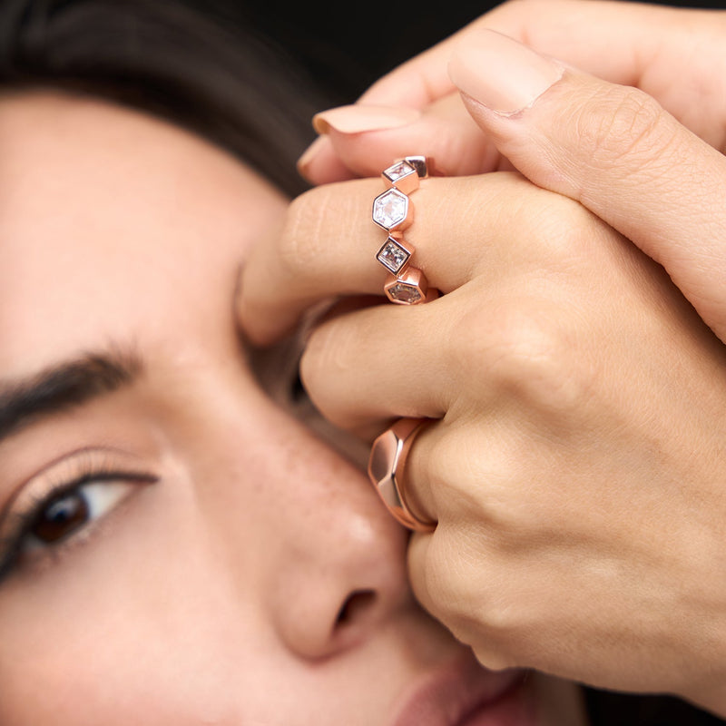 Bezel Set Eternity Ring For Women-White Swarovski Crystal wide eternity ring