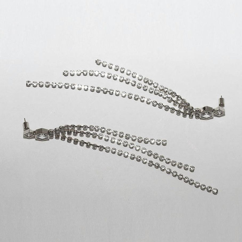 Very Long crystal earrings-Bezel Set Swarovski Crystal Fringe Earrings for women