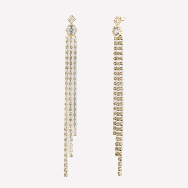 Very Long crystal earrings-Bezel Set Swarovski Crystal Fringe Earrings for women