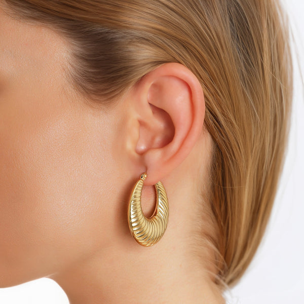 Gold Ridged Hoop Earrings for Women-Hypoallergenic Gold Hoops