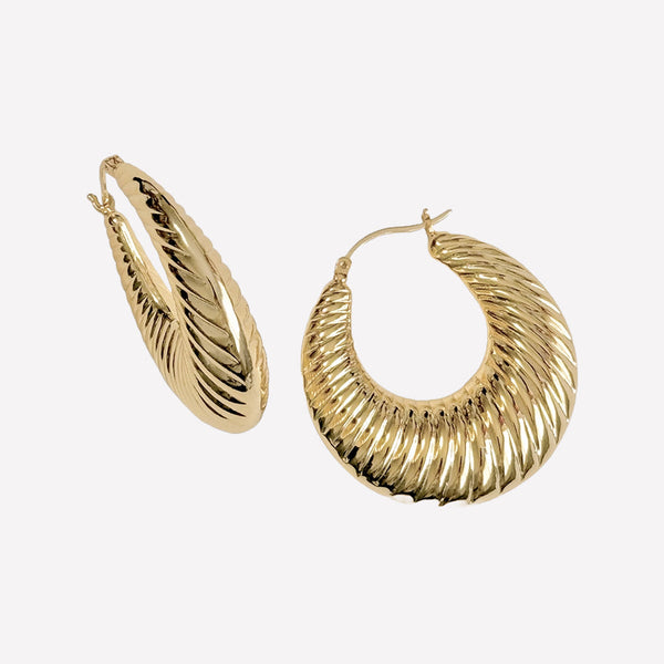 Gold Ridged Hoop Earrings for Women-Hypoallergenic Gold Hoops