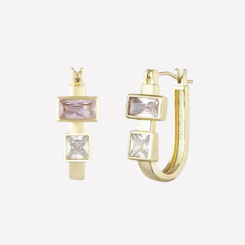U Hoops Earrings for women- Swarovski Crystal Brass hoop earrings With Latch Backs