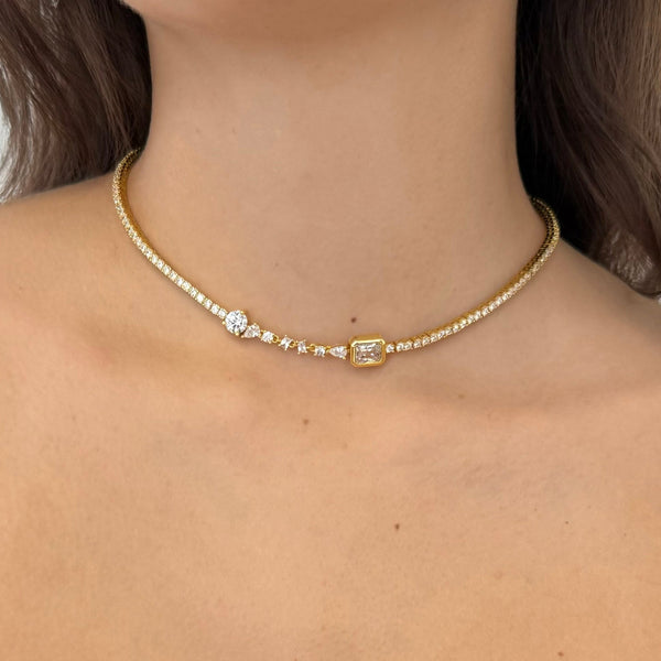 Women's 16 inch tennis necklace by Bonheur Jewelry-White Swarovski crystal bezel tennis necklace​ near me