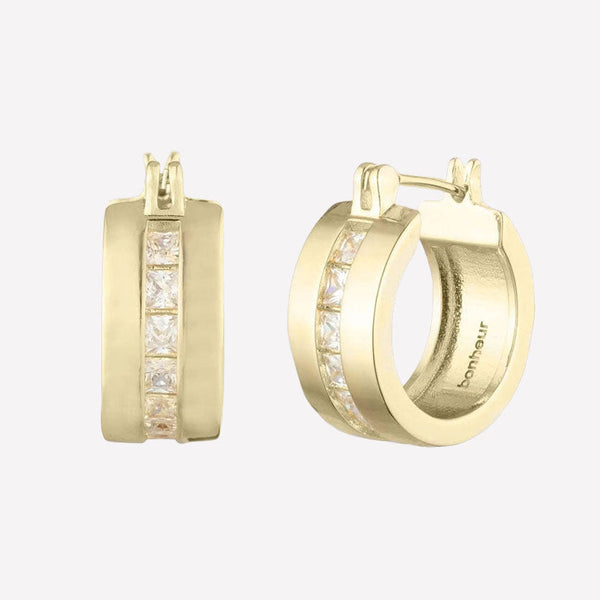 Channel-Set Baguette hoop earrings for women-Swarovski Crystal hypoallergenic hoop earrings Set