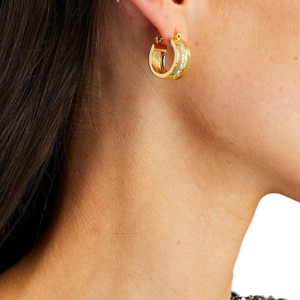 Women's Baguette hoop earrings by Bonheur Jewelry NYC-sparkling hoop earrings​ near me