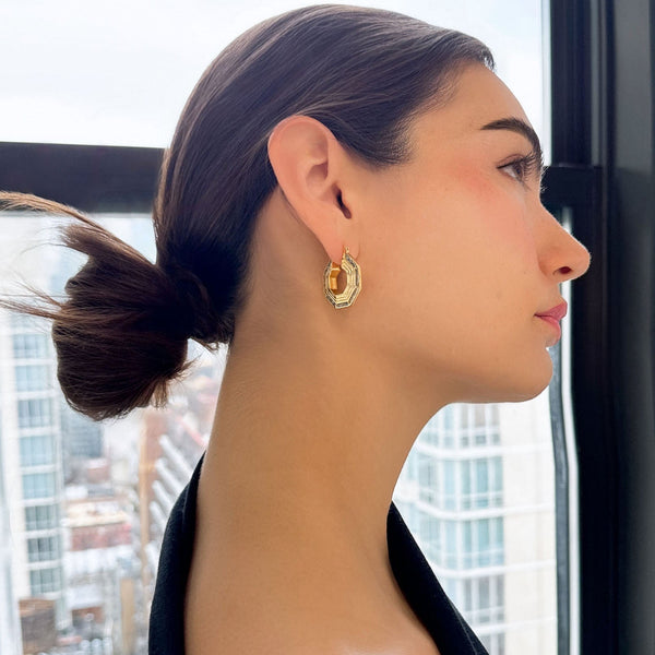 Women's Baguette Hoops near me-Blue cz baguette hoop earrings​ by Bonheur Jewelry NYC