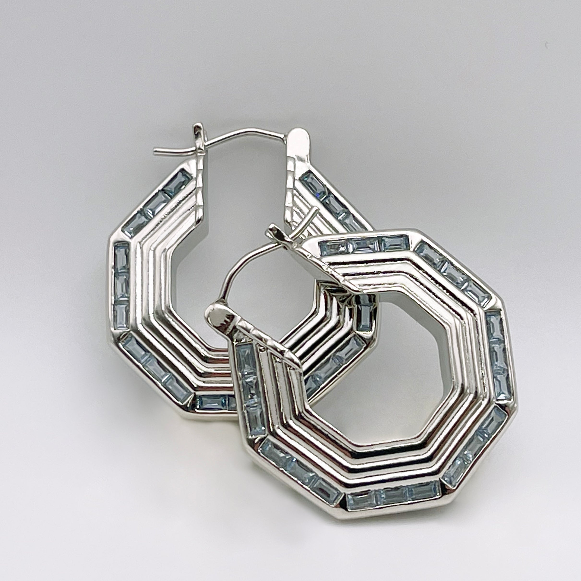 Women's Baguette Hoops near me-Icy Blue cz baguette hoop earrings​ by Bonheur Jewelry NYC