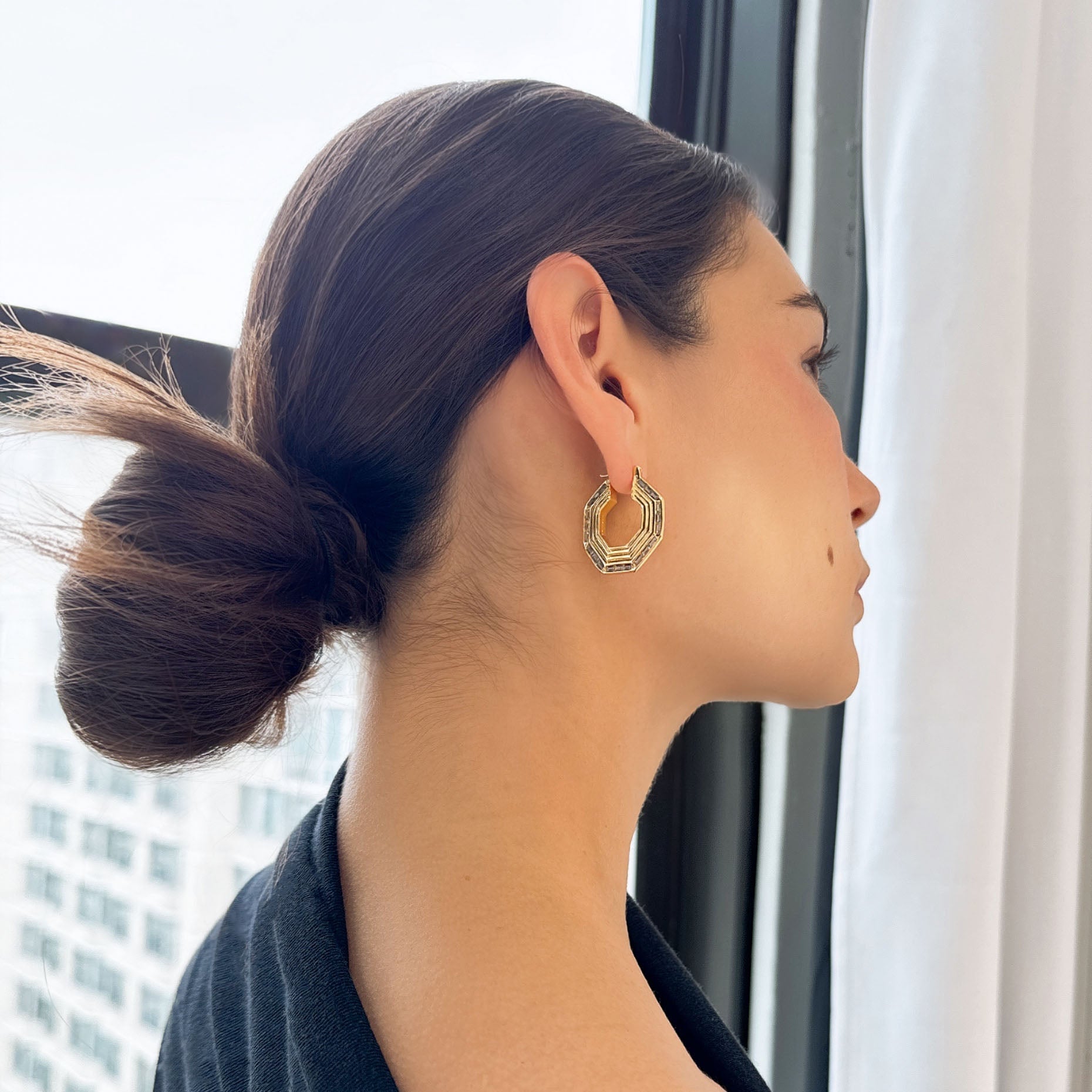 Women's Baguette Hoops near me-Icy Blue cz baguette hoop earrings​ by Bonheur Jewelry NYC