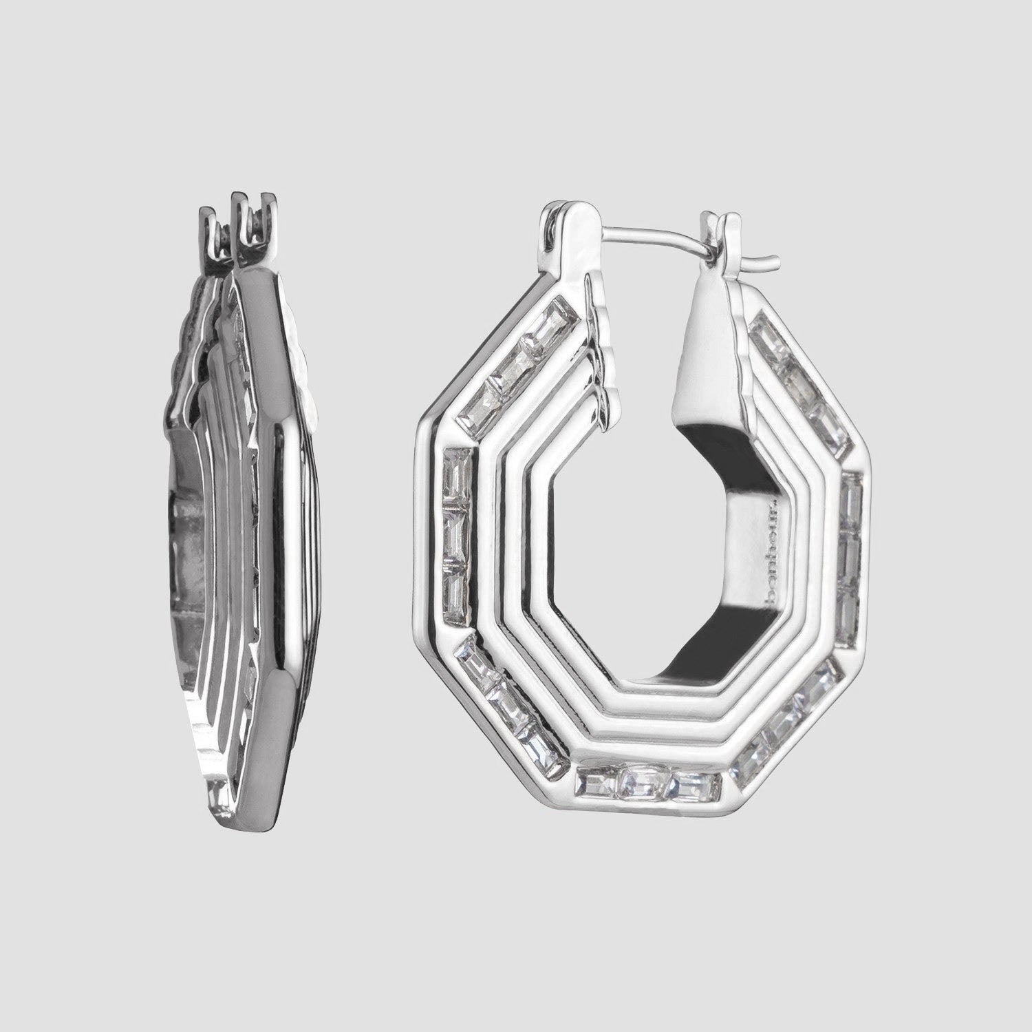 Women's Baguette Hoops near me-Icy Blue cz baguette hoop earrings​ by Bonheur Jewelry NYC