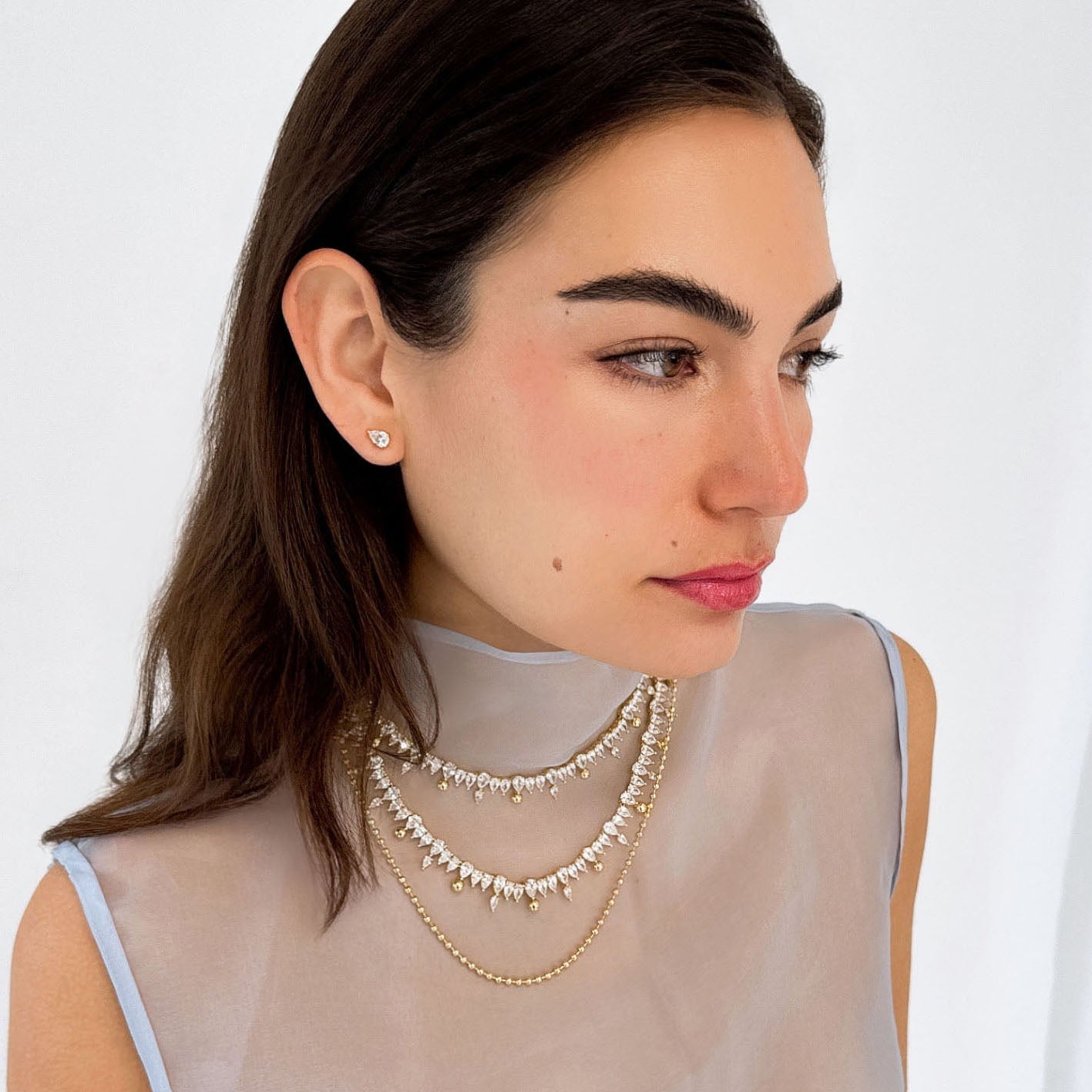 Women's ball chain necklace near me-18 inch necklace on woman by Bonheur Jewelry NYC