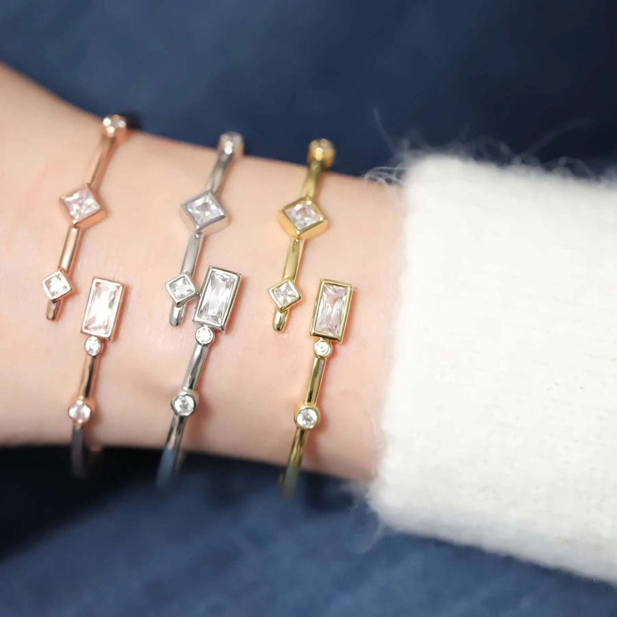 Women's Bezel bracelet by Bonheur Jewelry NYC-White Swarovski Crystal bezel bracelets near me