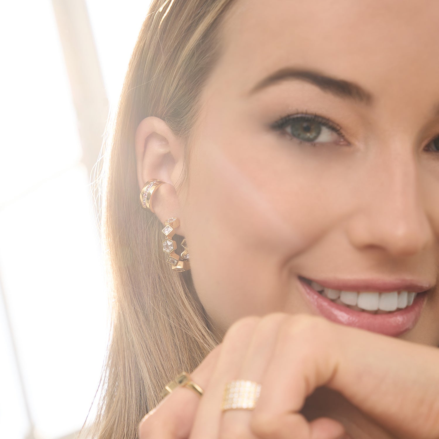 Women's Bezel-Set Earrings near me-Swarovski crystal hinged hoop earrings​ by Bonheur Jewelry NYC