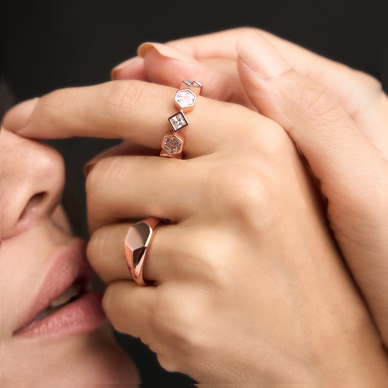 Women's Bezel Set Eternity Ring by Bonheur Jewelry NYC -White Swarovski Crystal bezel set eternity band near me