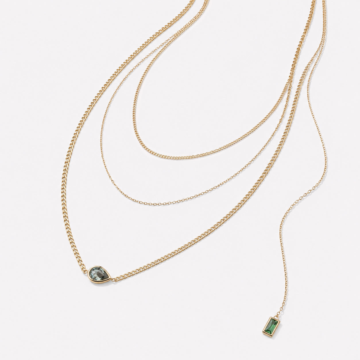Bonheur Jewelry Joélle Bezel-Set Necklace, gold/rhodium finish, green crystal, necklace, styled view.