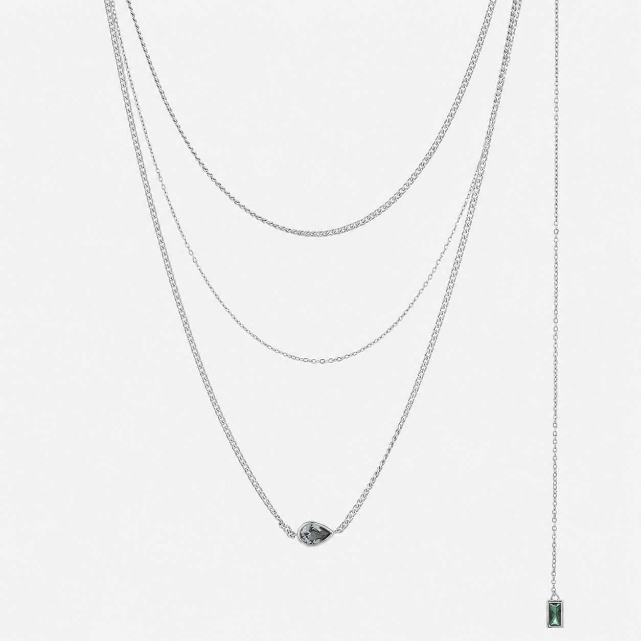 Bonheur Jewelry Joélle Bezel-Set Necklace, gold/rhodium finish, green crystal, necklace, styled view.