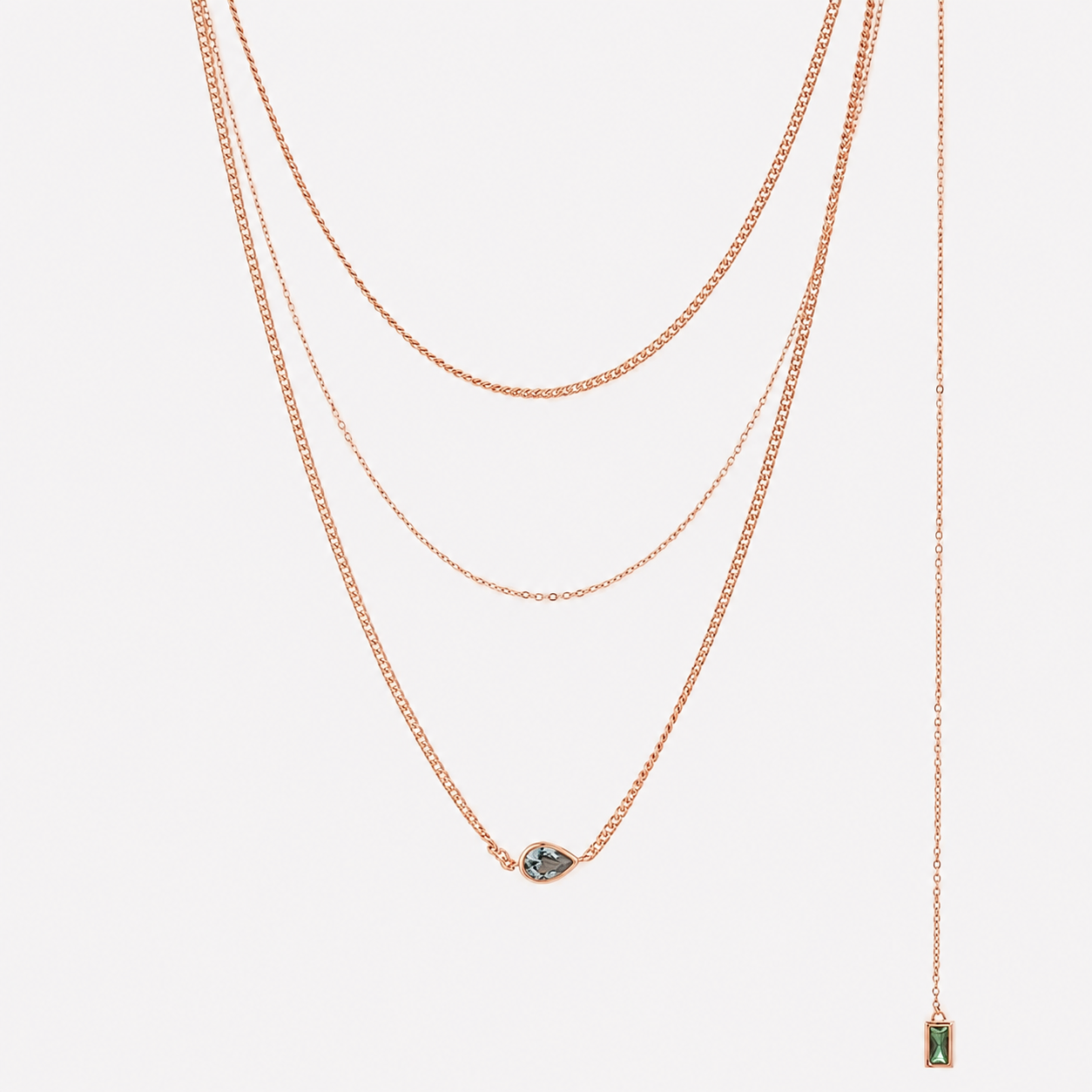 Bonheur Jewelry Joélle Bezel-Set Necklace, gold/rhodium finish, green crystal, necklace, styled view.