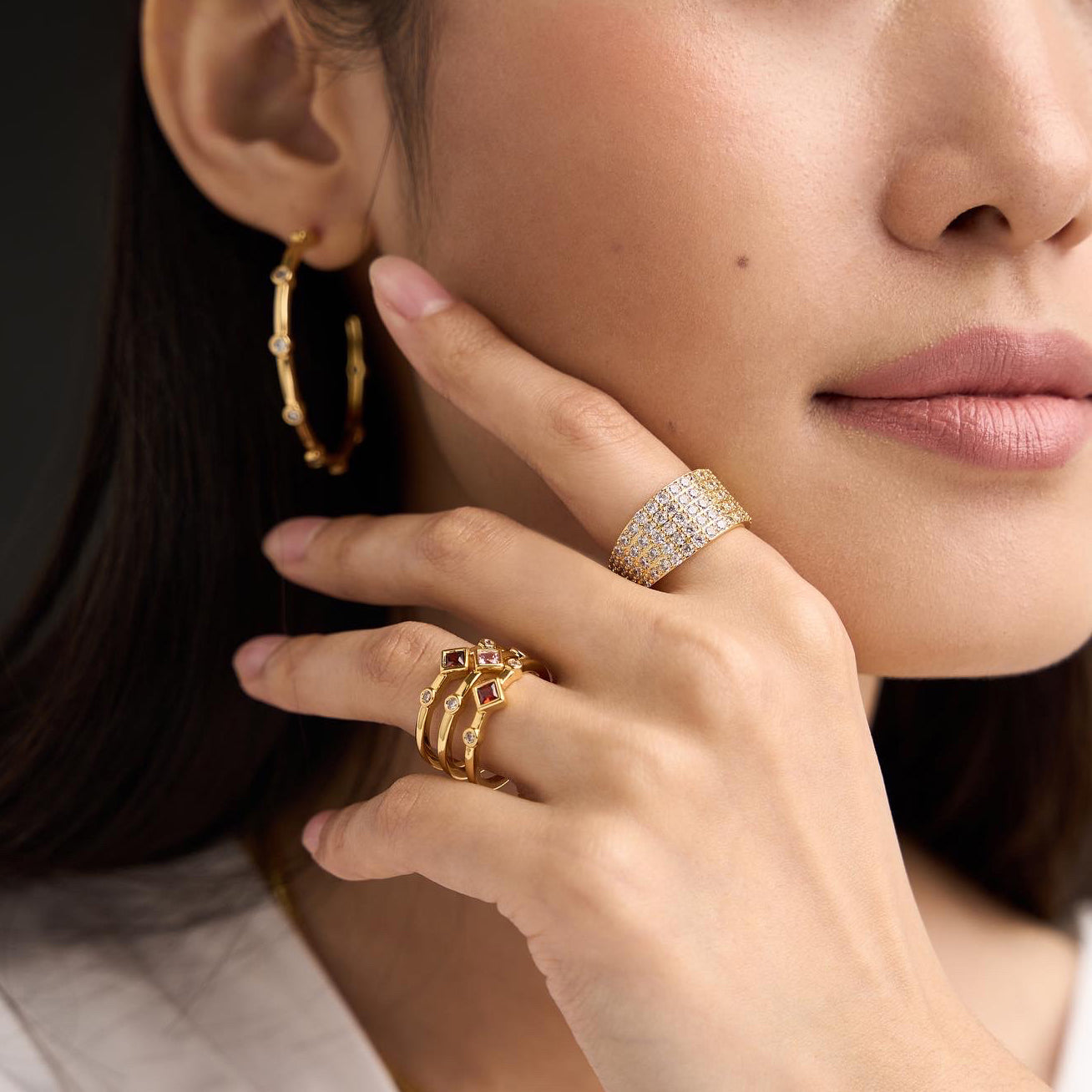 Women's Swarovski Crystal Bezel Set Rings by Bonheur Jewelry NYC-boho wedding ring set near me