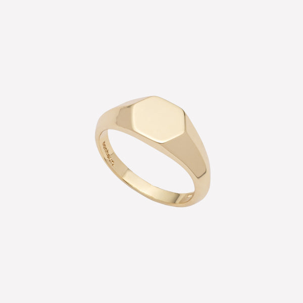 Women's Hexagon Blank Signet Ring-gold-plated brass signet ring near me