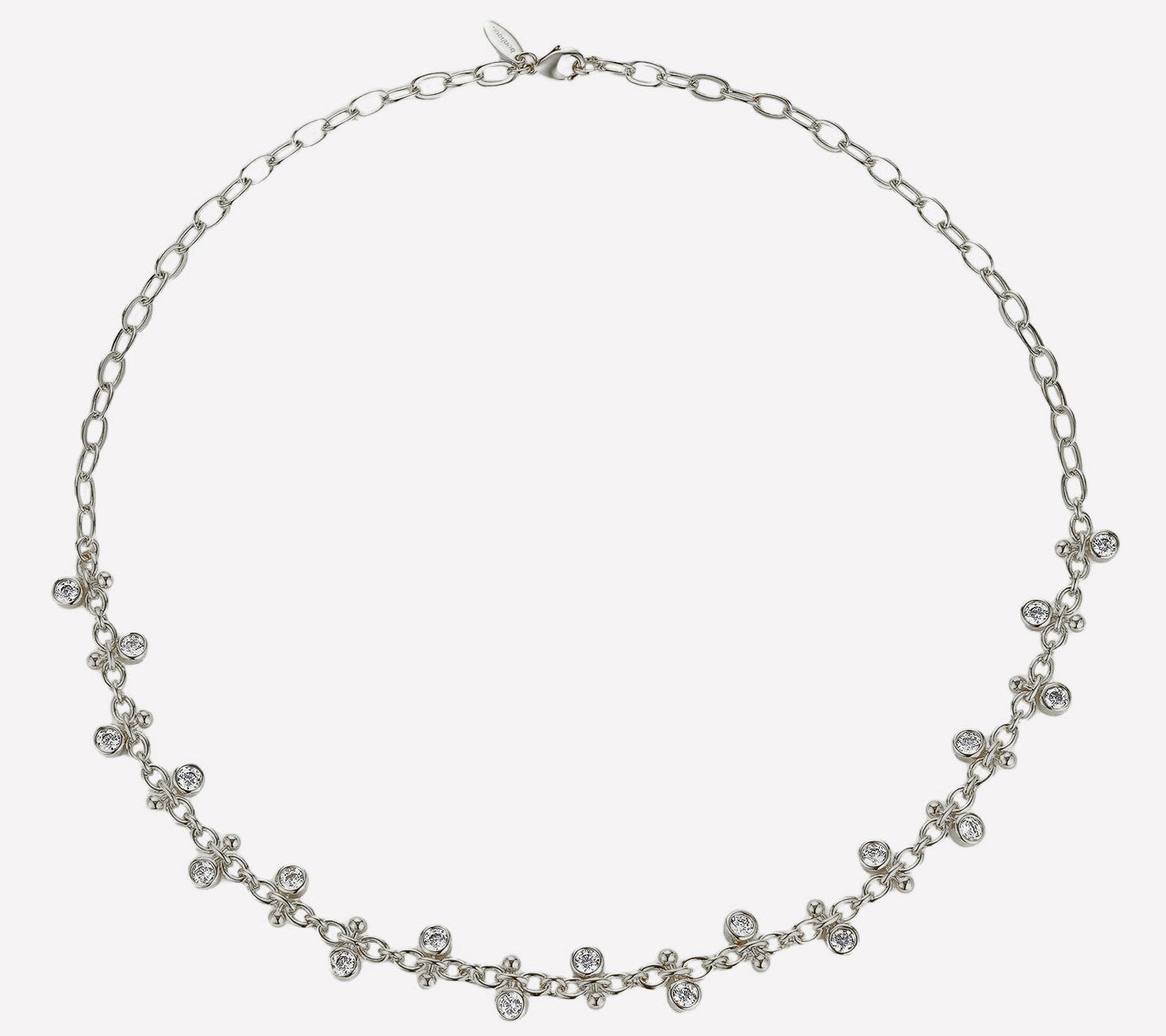 Women's chain charm necklace near me- White bezel set cubic zirconia necklace​ by Bonheur Jewelry NYC