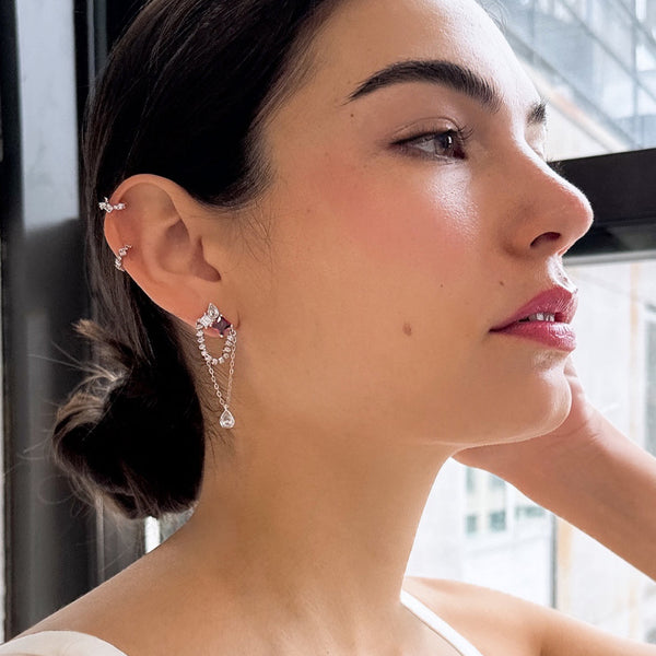 Women's Chain Stud Earrings by Bonheur Jewelry NYC-Swarovski Crystal dangle chain earrings​ near me
