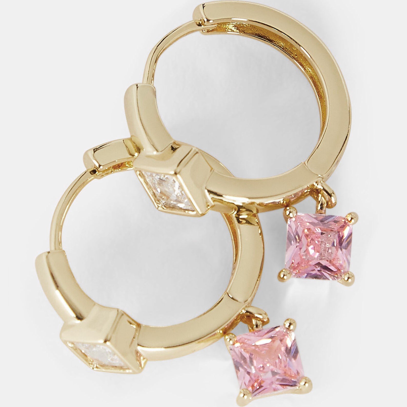Women's Charm Hoops by Bonheur Jewelry NYC-Pink Swarovski crystal small charm hoop earrings​ near me

