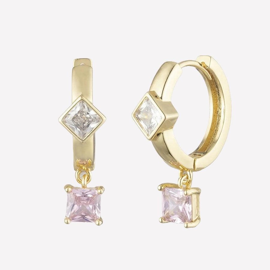 Women's Charm Hoops by Bonheur Jewelry NYC-Pink Swarovski crystal small charm hoop earrings​ near me


